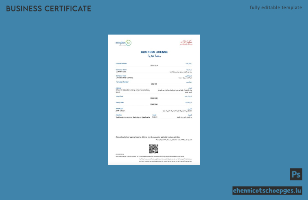 Beispiel einer Geschäftslizenz in Dubai, VAE (Word- und PDF-Datei)